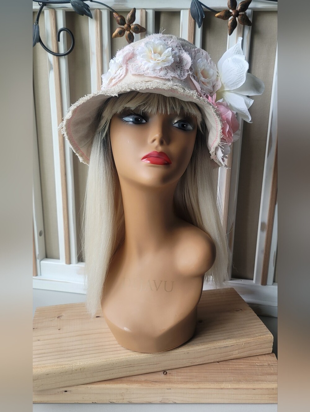 Handcrafted Antique Lace Magnolia & Pearls Dreamy Cottage Core Top Hat